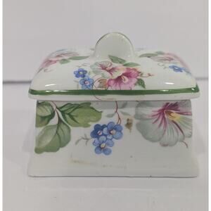 Vintage Crownford Giftware England Fine Bone China Floral Trinket Box Pansy